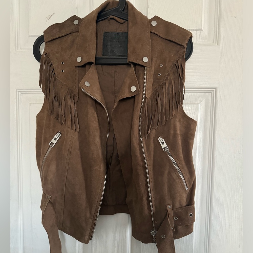 All Saints Suede Fringe Gilet Vest Size US 4